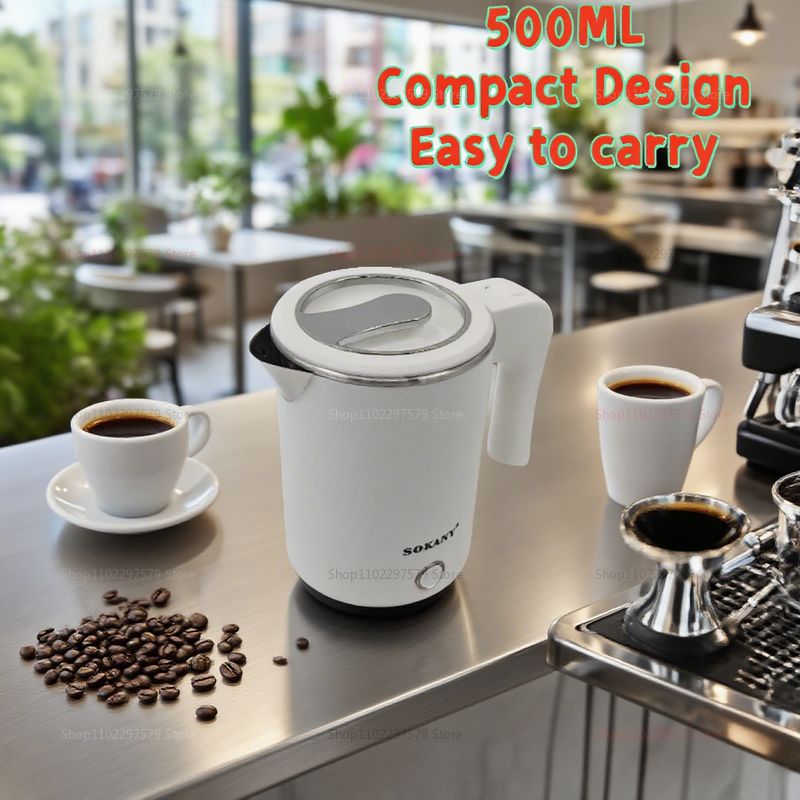 Small 500ml Electric Kettles Stainless Steel For Boiling Water Travel Mini Water Boiler Heater Double Wall Portable Teapot