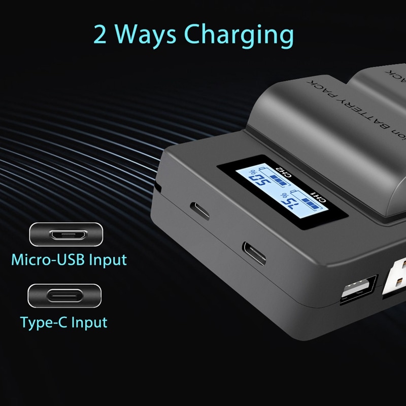 2X Lp-E6 E6N Battery 2000Mah + Lcd Dual Charger for Cannon Eo-aes 5Ds R 5D Mark Ii 5D Mark Iii 6D 7D 80D Eo-aes 5Ds R Camera