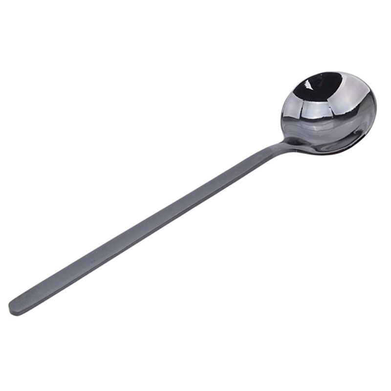 Stainless Steel Round Coffee Spoon Coffee Stir Spoon Ice Cream Dessert Sundae Tea Spoons: black