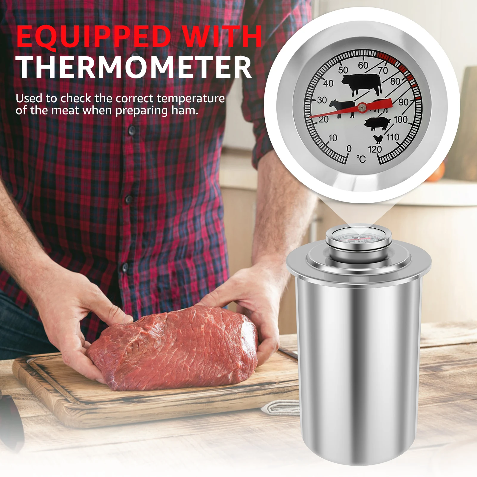 Schinken Hersteller Edelstahl Fleisch Presse Herde Große Kapazität Schinken Presse Hersteller Runde bilden Delikatessen Fleisch Presse bilden mit Thermometer