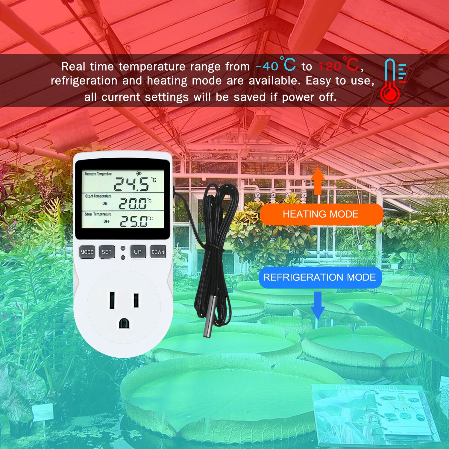 Digital Thermostat Controller for Terrarium Aquarium Reptiles Temperature Controlled Outlet with Timer and Probe