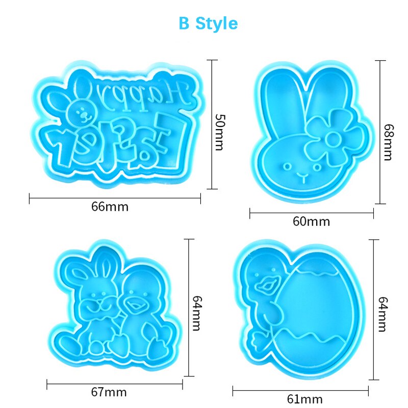 4pcs Easter Themed Cookie Cutters Egg Bunny Biscuit Press Stamp Molds Chocolate Moulds Cake Decoration Tools for Easter: B