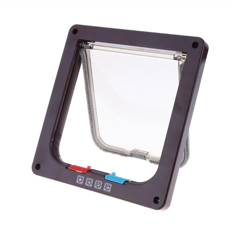 Lockable Pet Door 4 Way Dog Cat Kitten Door Security Flap Gate Pet Supplies Small Animal Size S M L XL Cat Cage Products: Brown / S19.7X18.9X1.5cm