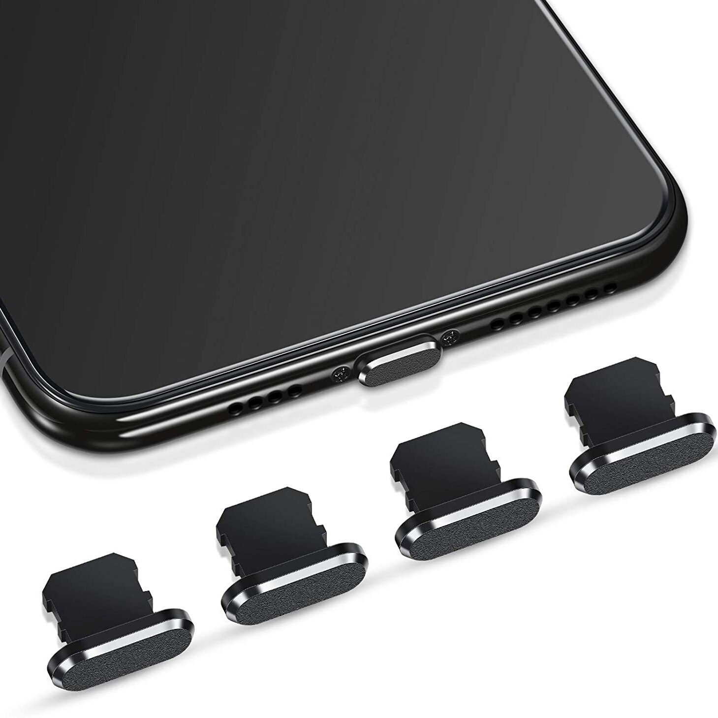 Voor Apple Iphone Metal Anti Dust Plug Charge Port Plug Stopper Cap Cover Voor Iphone 13 12 11 Pro Max X Xr 8 7 6S Plus Dustplugs: 4pcs metal black
