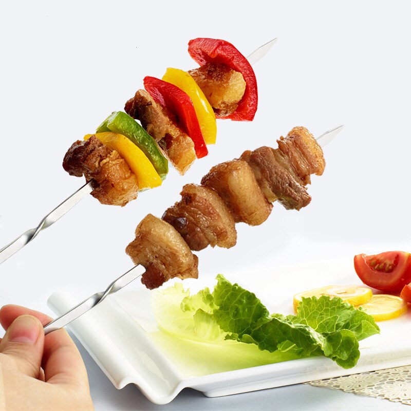 10/50pcs Reusable Flat Stainless Steel Barbecue Skewers BBQ Needle Stick For Outdoor Camping Picnic Cooking Tools