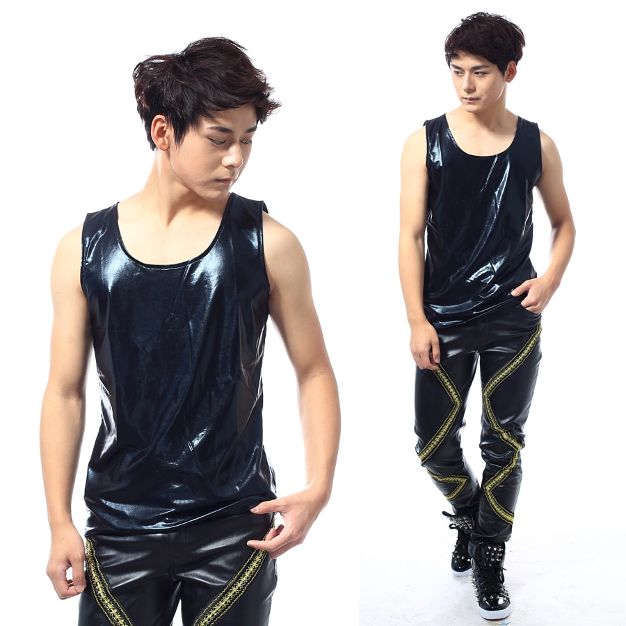 trajes de baile de Jazz Hip Hop Ropa de baile negro chaleco ropa hombre actuación Club cuello redondo Tops DWY493