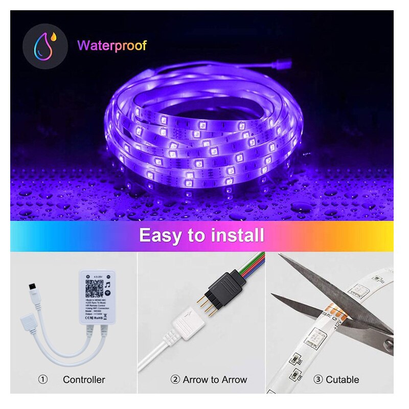 Tuya Smart WIFI LED Music Strip Light Work with Alexa Google Assistant Voice Control RGB LED Waterproof Dimming Lights Strip