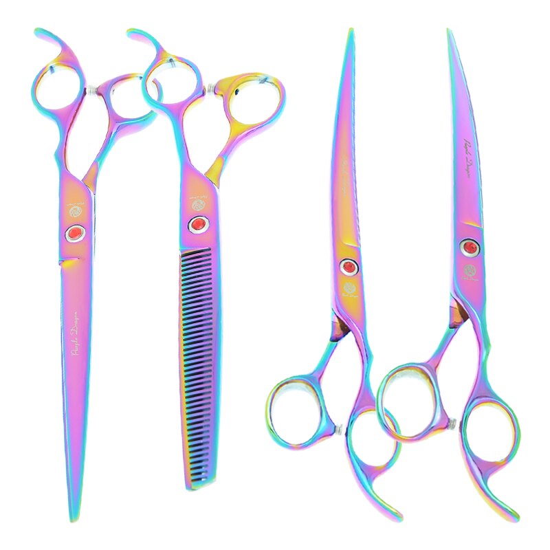8.0 &quot;lila Drachen Hunde Pflege Schere Haustiere Gerade Gebogen Schneiden Tijeras Friseur 7.5&quot; Ausdünnung Scher Ebene Trimmer B0051B