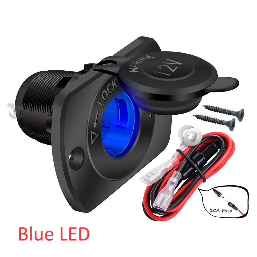 12 V Auto-Zigarettenanzünder-Buchse Femaile 12 Volt Steckdose Ersatz mit blauer LED wasserdicht für Stiefel Marine Motorrad: Weiß