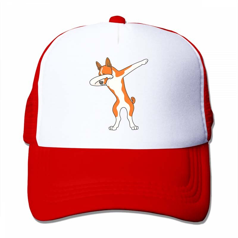 Funny Basenji Dabbing Baseball cap men women Trucker Hats adjustable cap: 4-Red