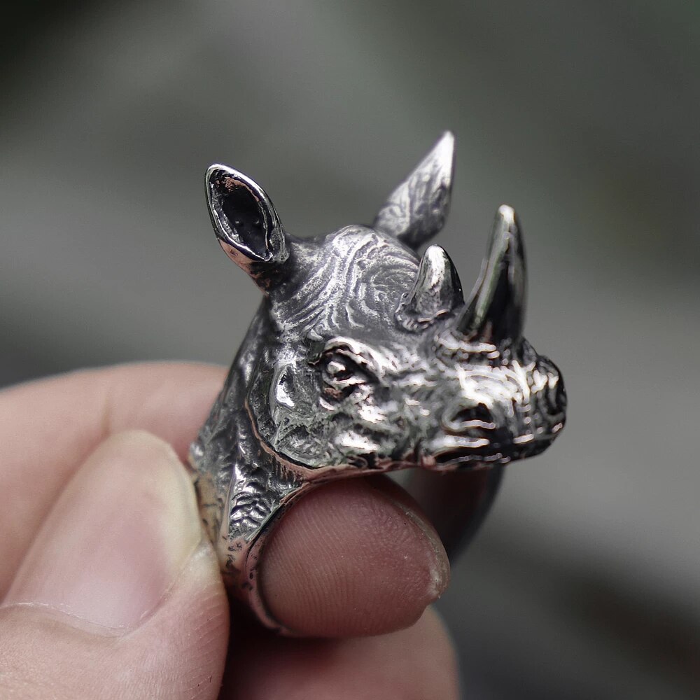 Modieuze En Unieke Mannen Ring Dier Rhino Hoofd Ring Mannen Punk Gothic Stijl Partij Sieraden
