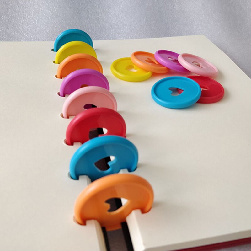 100pcs Hart Notebook Paddestoel Gat Knop Notepad Plastic Losse blad Coil 360 Graden Opvouwbare Disc Gesp Kantoorbenodigdheden