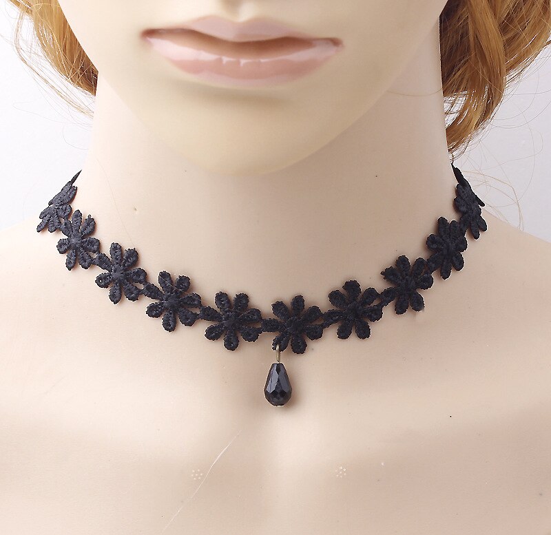 gothique victorien cristal gland tatouage collier ras du cou noir dentelle collier ras du cou Vintage femmes bijoux de mariage