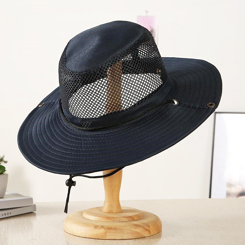 Zomer Koele Bergbeklimming Cap Mesh Ademende Mannen Zonnehoed Grote Rand Buiten Vizieren Vissen Effen Kleur Mannelijke Vissershoeden: Army Green