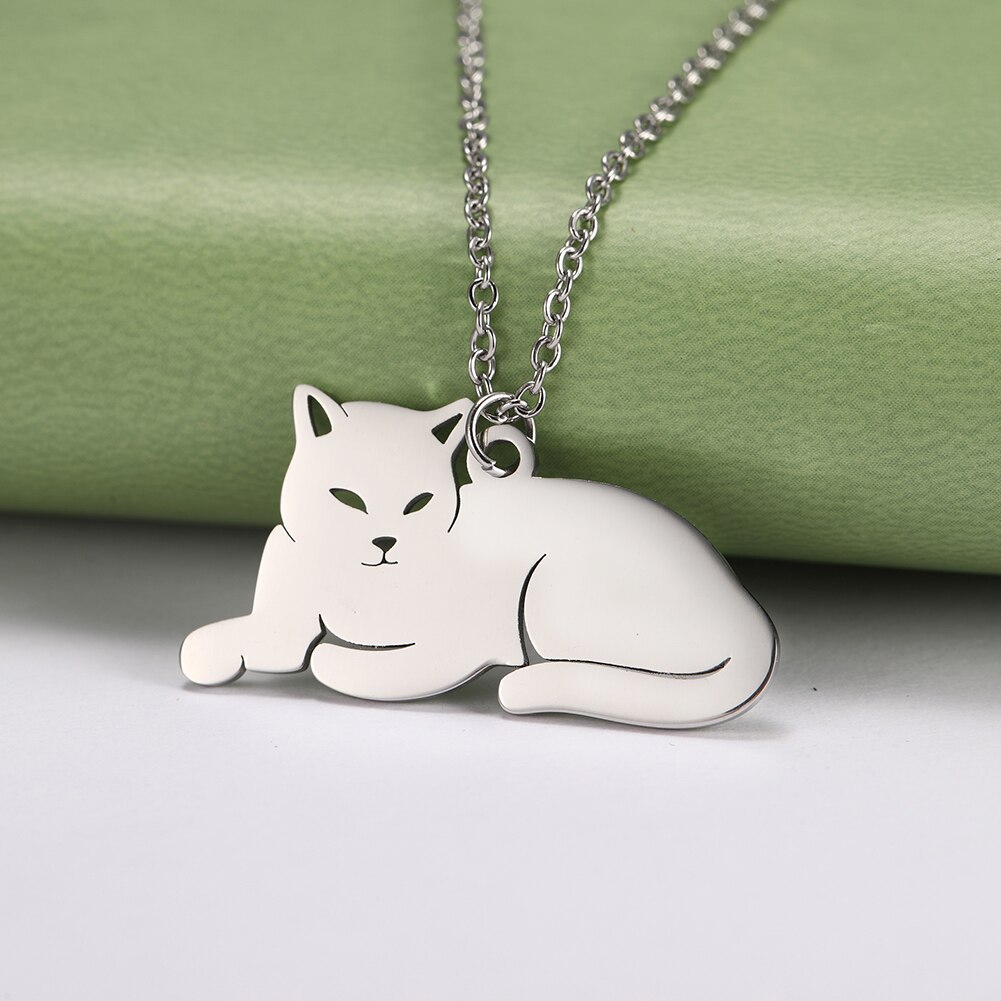 Skyrim – collier avec pendentif chat pour femmes et filles, chaîne dorée, en acier inoxydable, bijou à la , pour le cou, chaton, Animal,