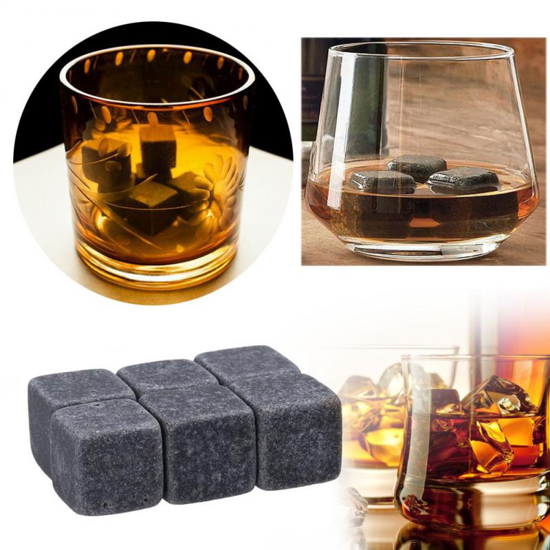6pcs Whiskey Stones Sipping Ice Cube Cooler Reusable Whisky Ice Stone Whisky Natural Rocks Bar Wine Cooler Party Wedding
