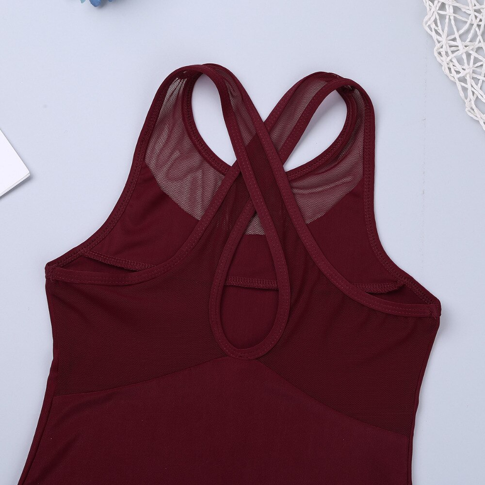 iiniim Kids Girls Ballet Body Leotard Mesh Splice Criss-cross Cutout Back Ballet Gymnastics Leotard Dancewear