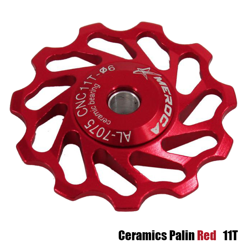 MTB Mountain Bike Road Bicycle Jockey Wheel 11T Aluminum Alloy Rear Derailleur Pulley Metal Bearing Guide Pulley Bearing: ceramics Palin Red