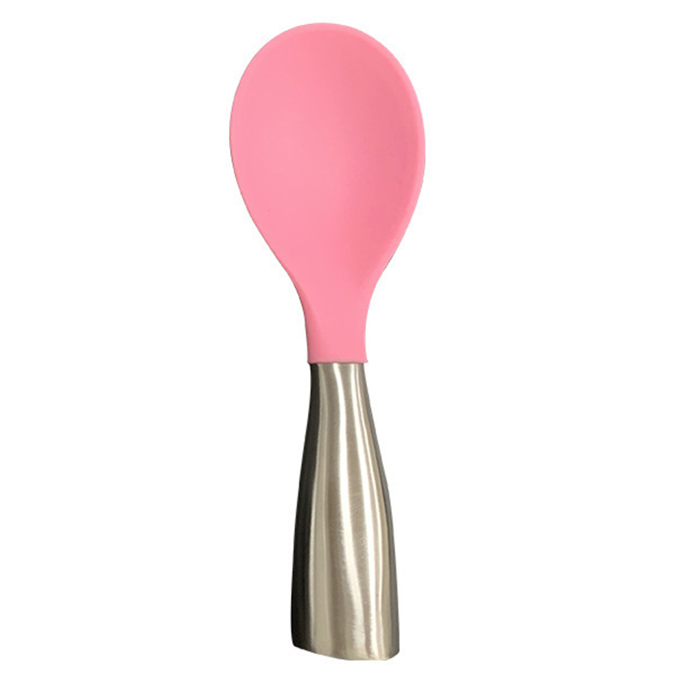 Cuchara de silicona para arroz, olla antiadherente para cocinar arroz, de acero inoxidable, alta temperatura: Pink