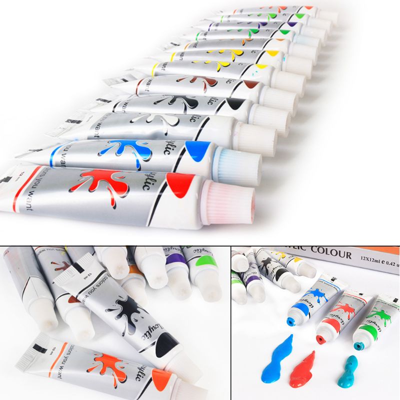 12 x 12ml tunge kropsfarver rige pigmenter akrylmaling sæt til maling af lærredskunst