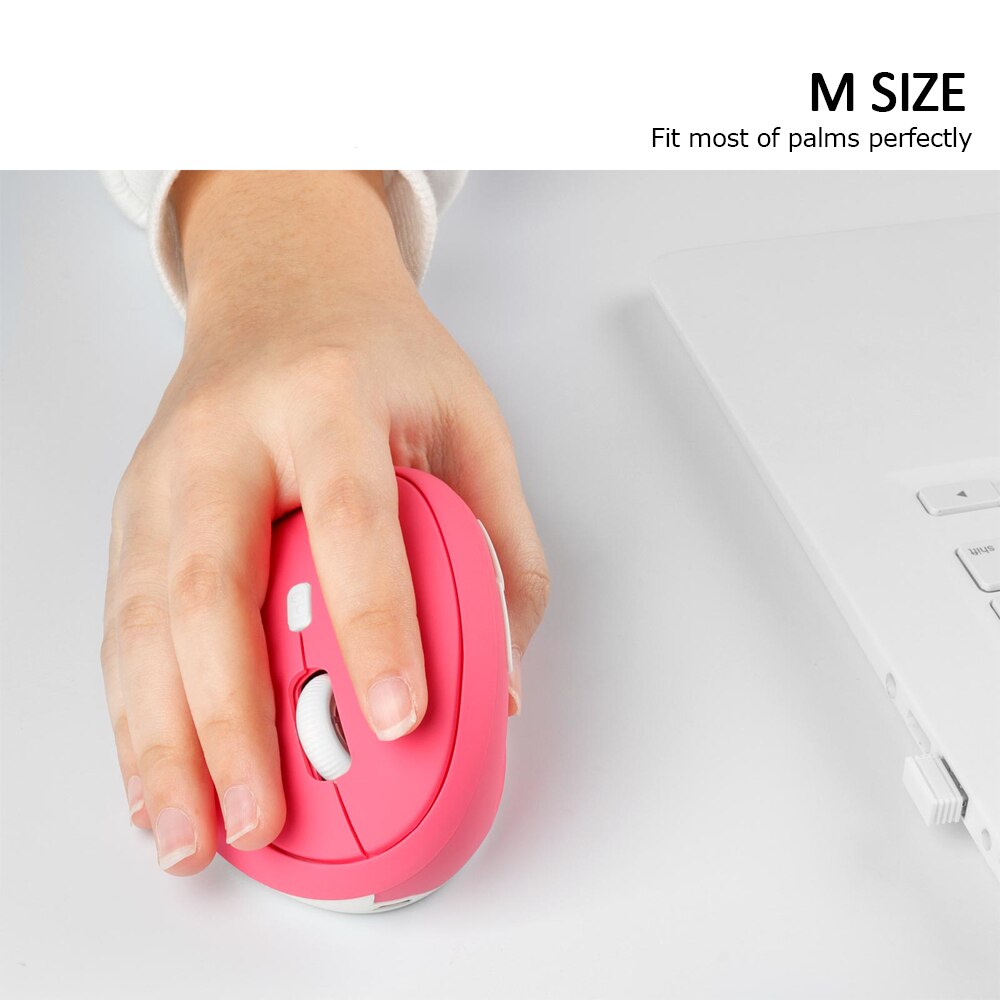 6D 1600 DPI Adjustable Vertical Mouse Rechargeable USB Wireless Mause Pink Matte Ergonomical Mice for PC Laptop Office Use