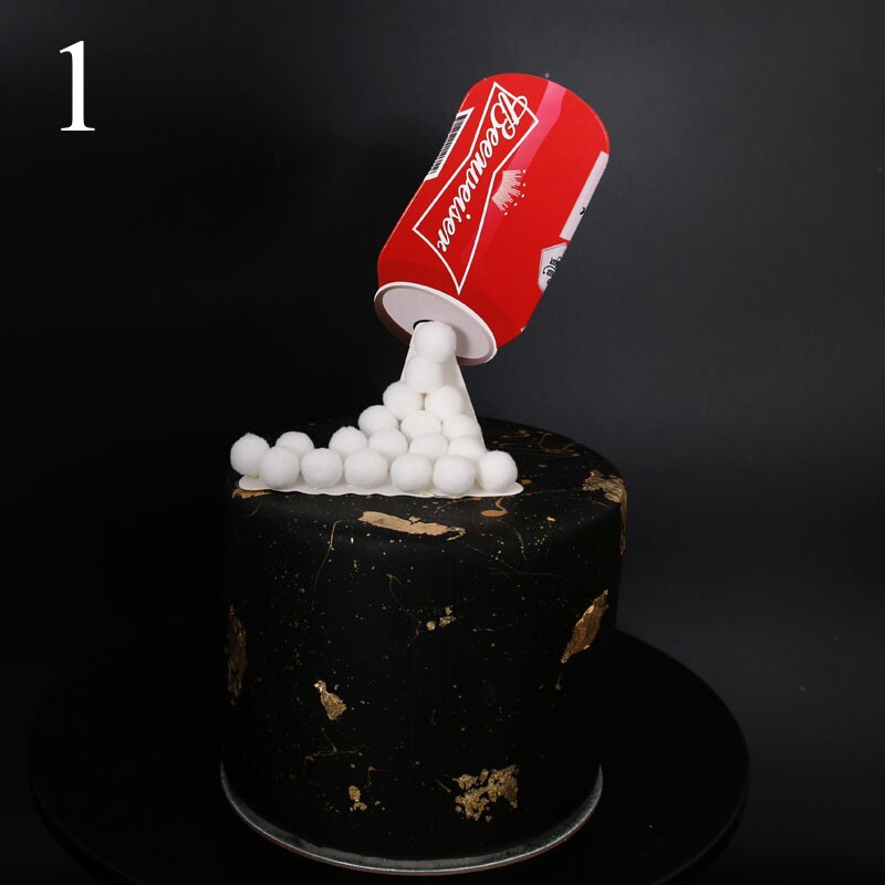 1Set divertido adorno de torta de cerveza Coca Cola impresión 3D botella de cerveza adorno de papel para pasteles para niños hombres decoración para pastel de cumpleaños torta insertar banderas
