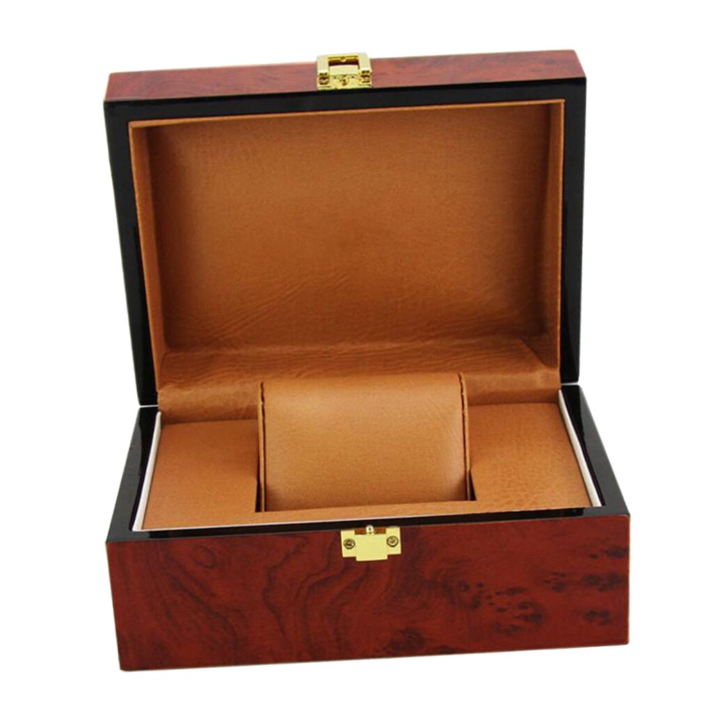 Wooden Watch Box Single Slot Mens Wristwatch Organizer Jewelry Display Case with Removable Cushion