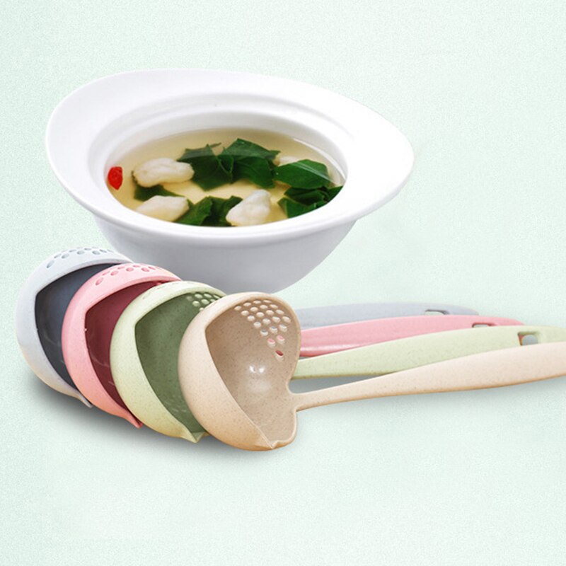 Soup Spoon Long Handle Kitchen Strainer Solid Color Cooking Colander Kitchen Scoop Plastic Tableware Colander Soup Ladle