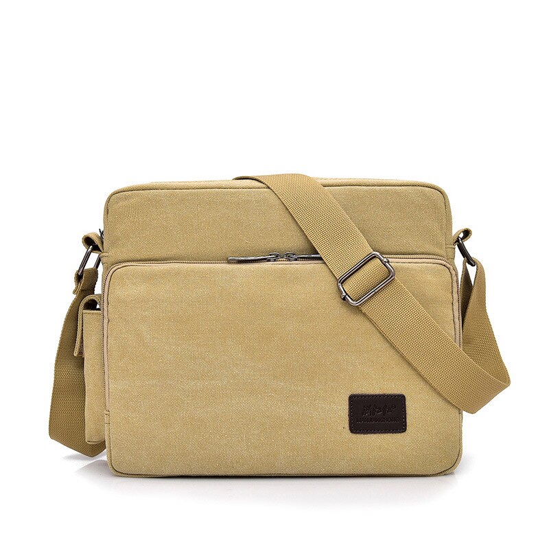 Canvas Multifunction Mens Messenger Shoulder Bags Solid Briefcases Suitcase Card Pocket For Men Women Office Outdoor Travel: Light Khaki