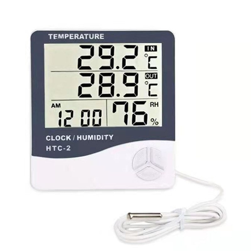 Lcd Elektronische Digitale Temperatuur Vochtigheid Meter Indoor Outdoor Thermometer Hygrometer Weerstation Klok Gereedschap HTC-1 HTC-2
