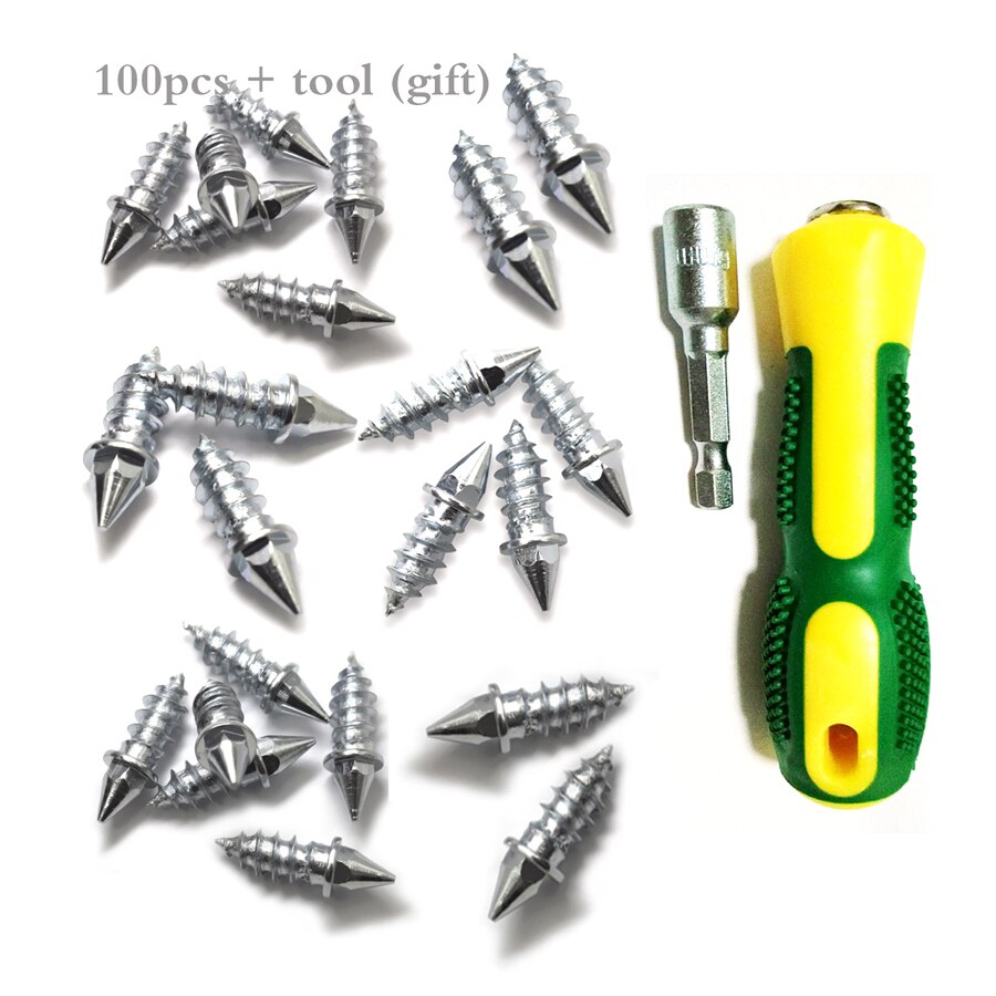 100Pcs Car Wheel Anti Slip Screw Stud Steel Winter Tire Snow Nail Spike Anti-Slip Screws With installation tools