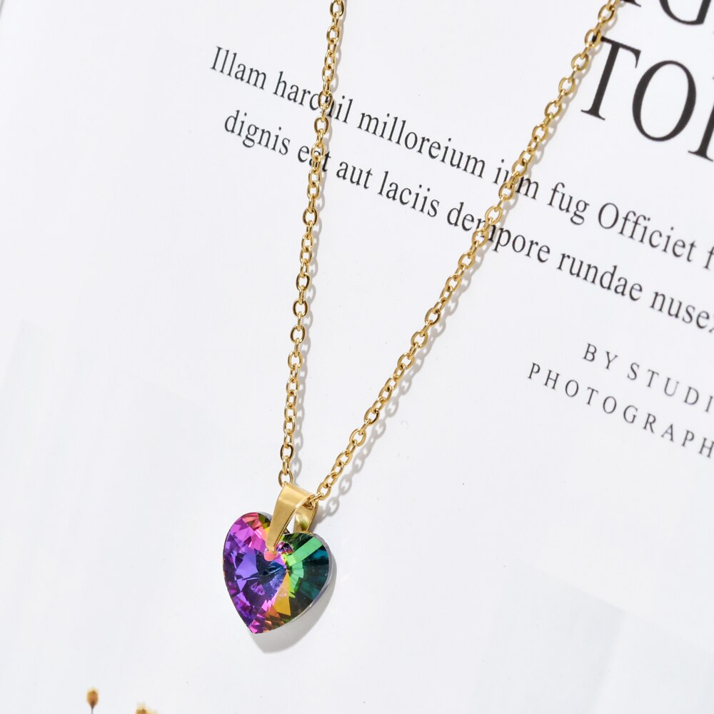 ZMZY Stainless Steel Chain CZ Crystals Heart Necklaces Pendants For Women Girls Necklace Women Clavicle Accessories