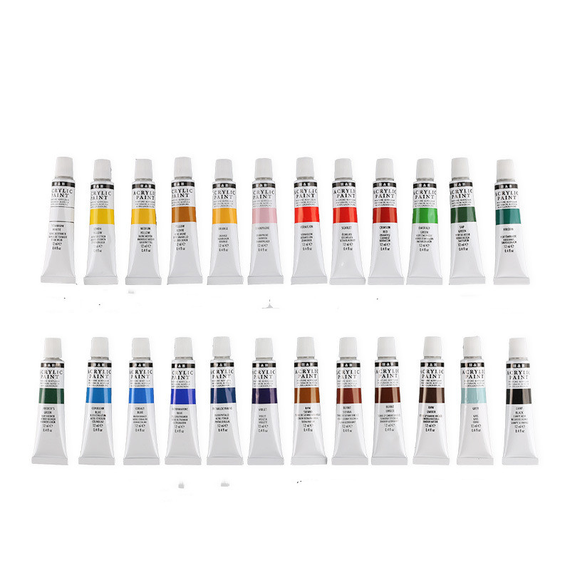 DIY24 Color Acrylic Paint Set Non-toxic and Durable 12ml Tube Drawing Painting Pigment Hand-painted Wall Paint Artist