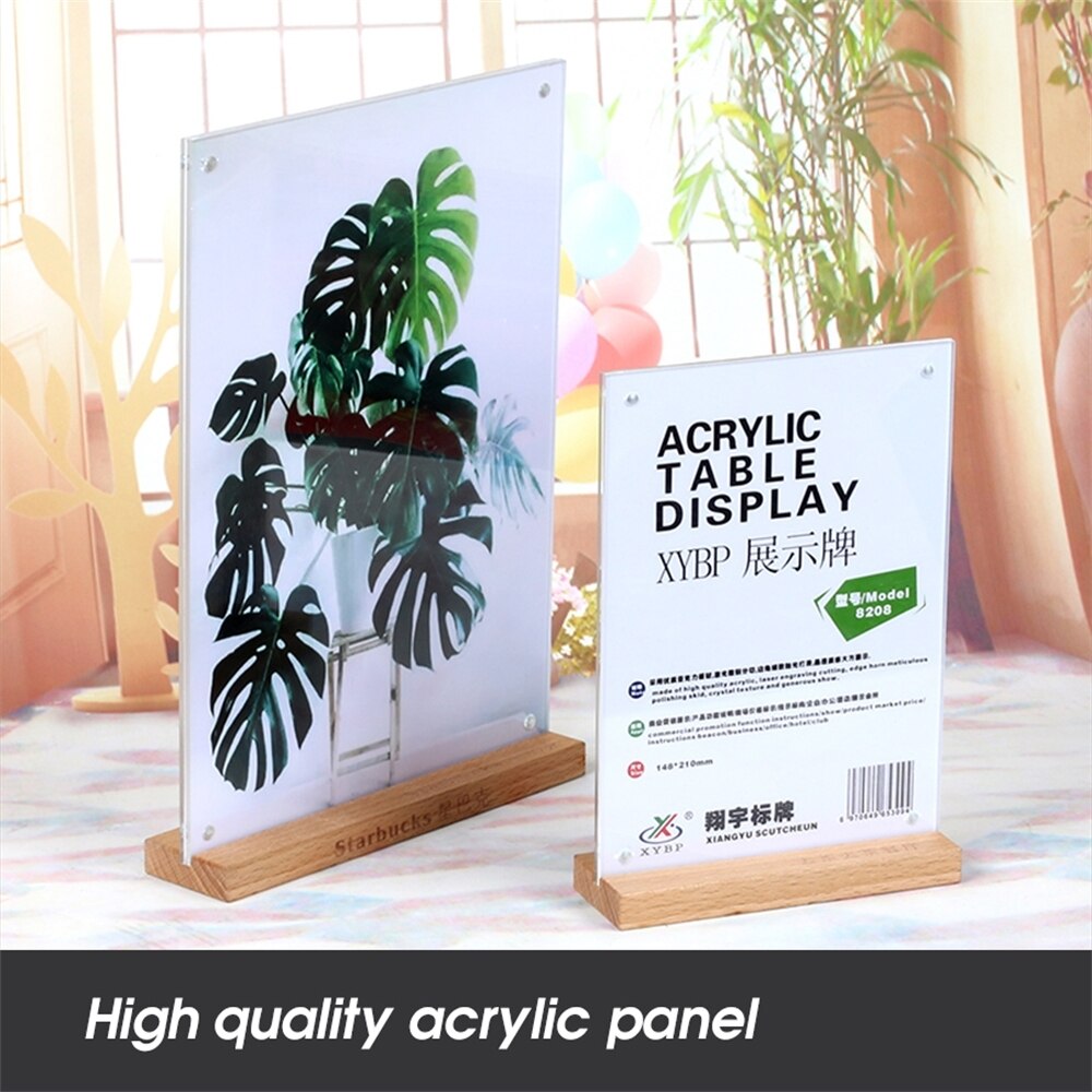 A5 – carte de tente de Table verticale transparente, pour Restaurant en bois, en plastique, en acrylique, porte-Menu Vertical, porte-signe en papier, présentoir