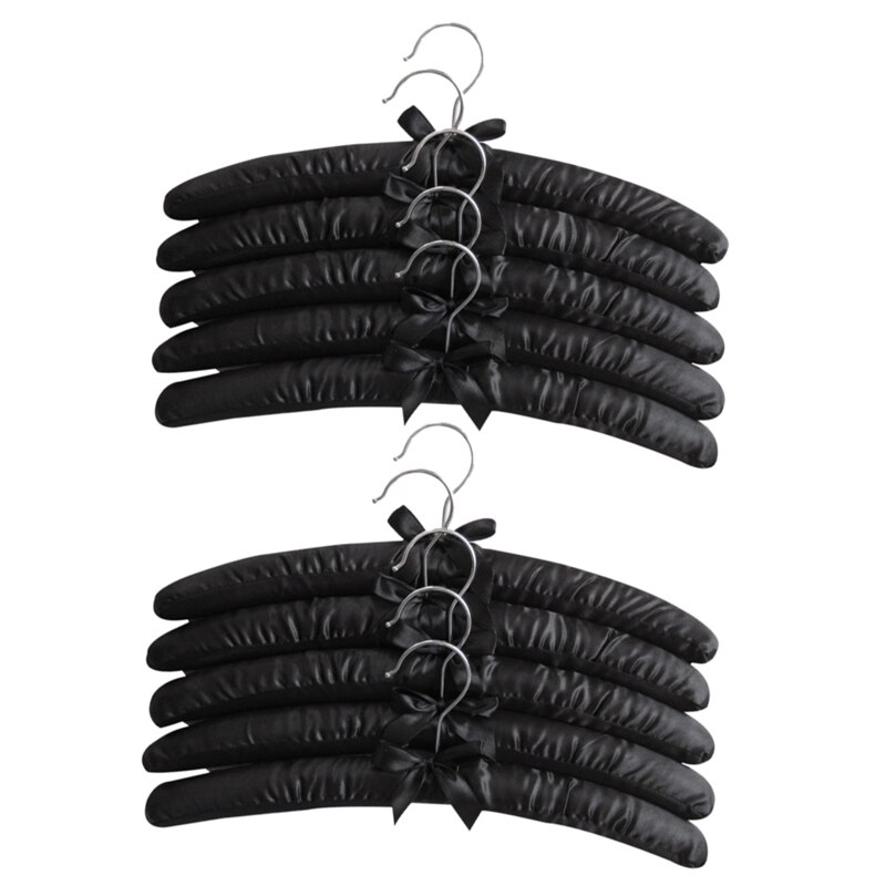 15 Inch Grote Satin Padded Hangers, Zijde Hangers Voor Trouwjurk Kleding, Jassen, Pakken, blouse (Zwart, 10 Pack)