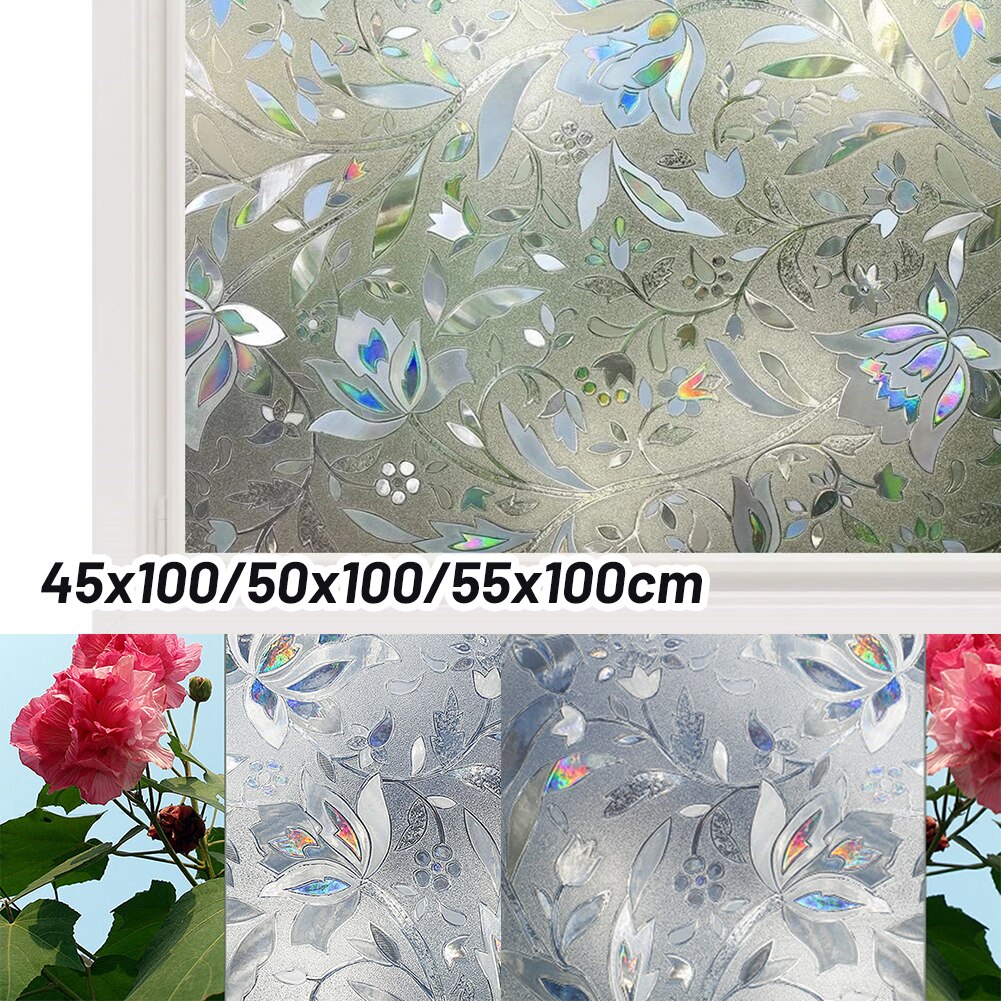 1*pvc Glass Sticker Tulip Flower 3D Static Cling Decorative Privacy Etched Glass Window Film Vinyl Newly