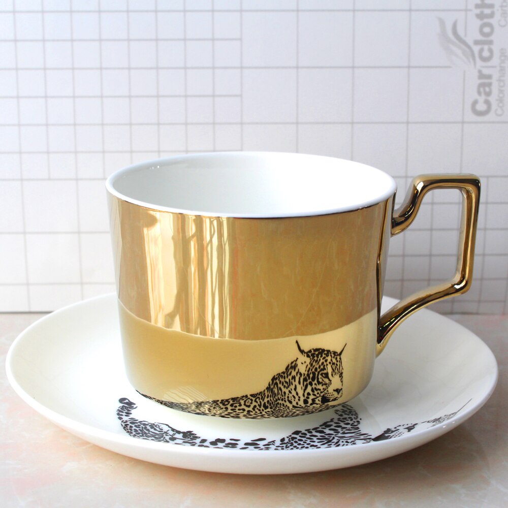 Luxus Knochen China Reflexion tasse Karikatur Katze anamorph tasse Tiger becher sterben Spiegel Sammlung Leopard becher
