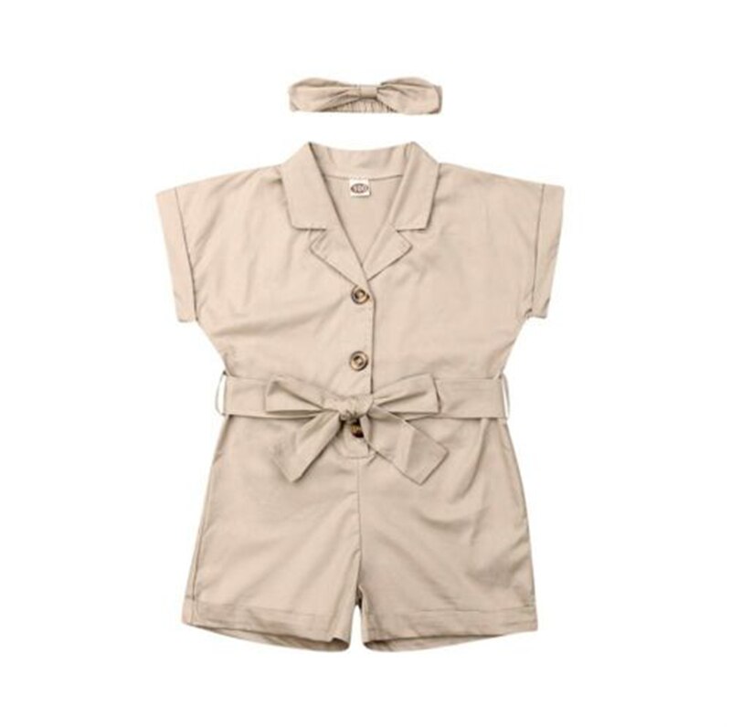 Småbarn barn bebis flickor sommar jumpsuit fluga midja romper overall liten dam jumpsuit playsuit: Kaki / 4t