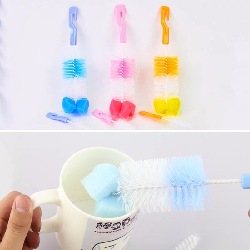 2 in 1 Multifunction Baby Bottle Brushes Nipple Pacifier Spout Tube Sponge Brushes Kids Milk Feeding Bottle Cleaning Brush Set