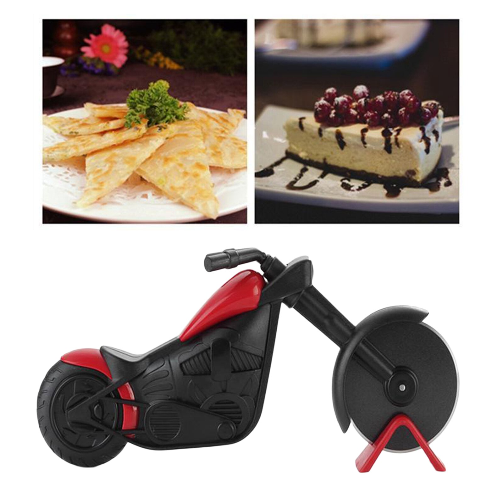 Motorcycle Pizza Cutter, Pizza Slicer Cutter Wheel with Stainless Steel Blade Funny Pizza with Display Stand