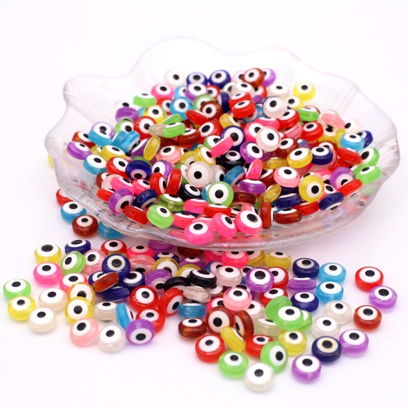 40pcs Mix Oblate Shape Evil Eye Beads 8mm Hollow Stripe Resin Spacer Beads Child DIY Jewelry Bracelet Handicraft Supplies