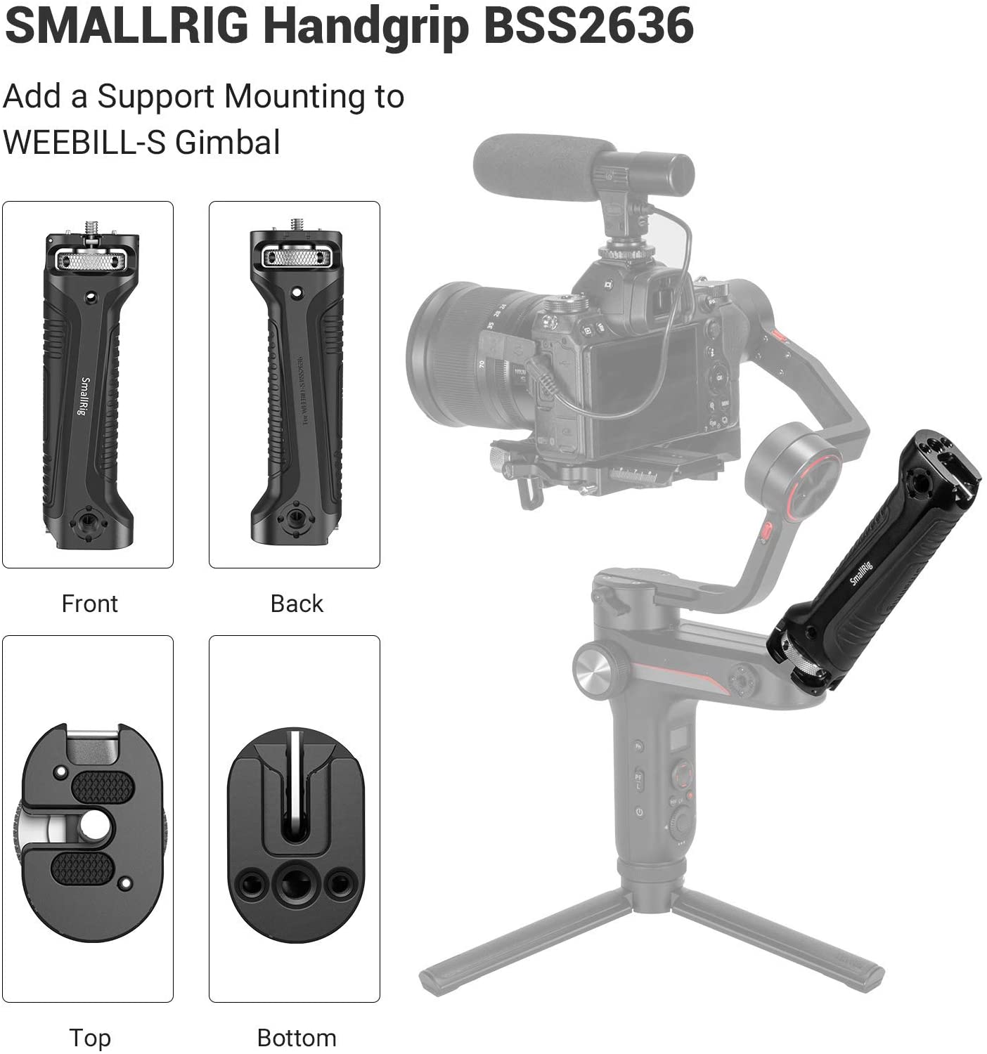 SmallRig Handgrip for Zhiyun-Tech WEEBILL-S Gimbal Quick Release Handle Grip With Cold Shoe Mount &amp; Carry Strap Slot 2636