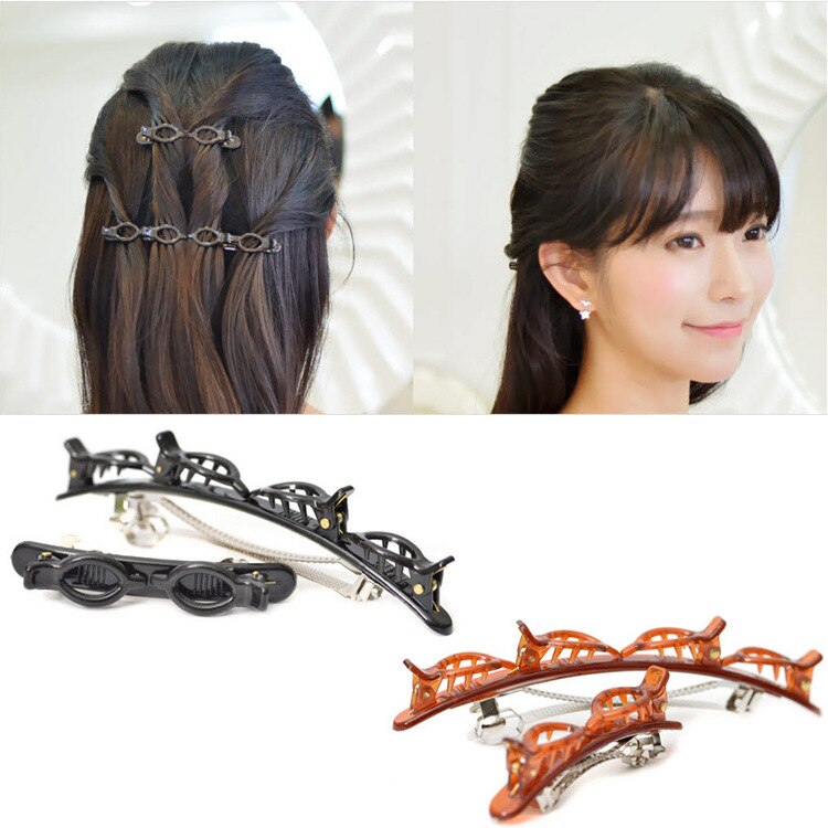 Double Hair Pin Clips Headband With Clip For Women Double Layer Bands Clip Hairbands Plastic Braided Headband