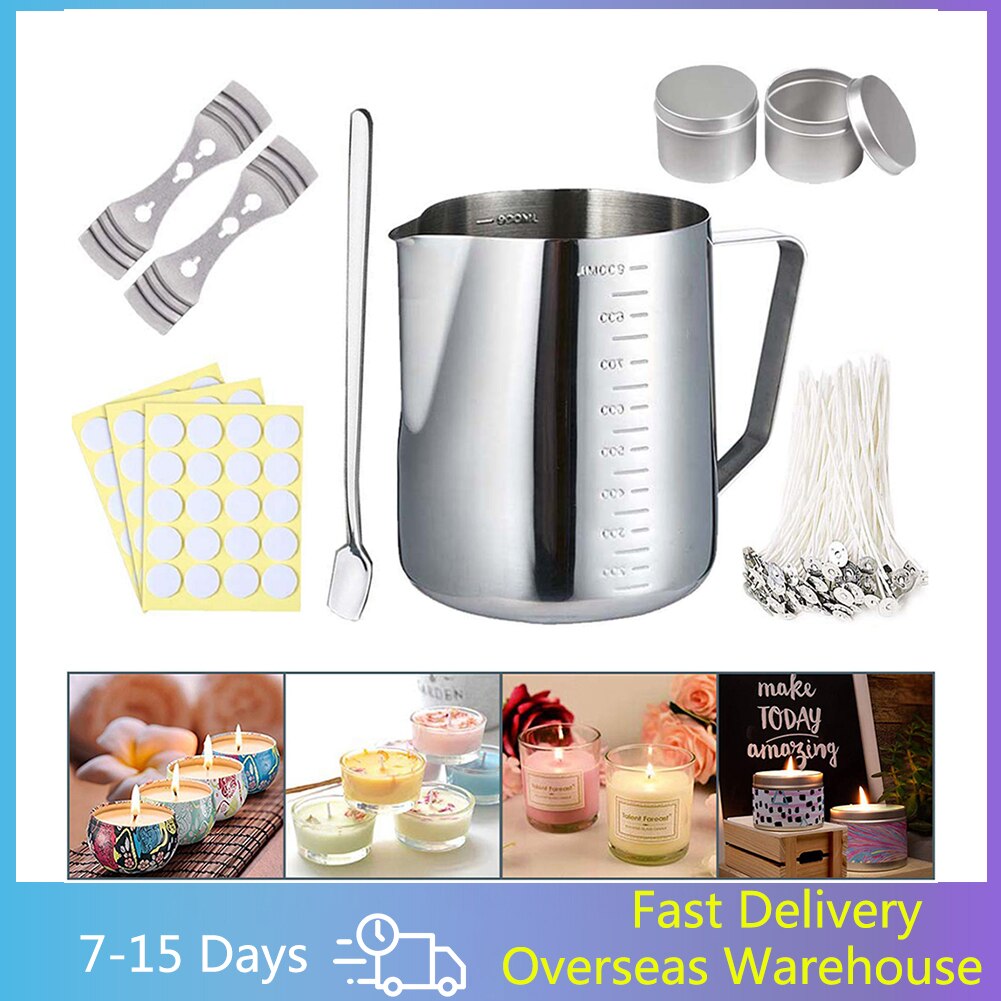 6pcs/Set Candle Making Kit DIY Candle Craft Tools with Pouring Pot Candle Tin Spoon Candle Wick for Adults Beginners