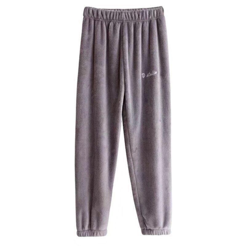 Women Plus Size Cozy Sleep Pants Winter Fleece Sleepwear Long Pants European And American Solid Color Warm Home Sleepwear: Gray