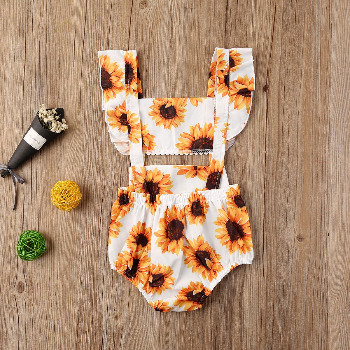 0-24M enfant en bas âge enfants bébé fille garçons body tournesol imprimé volants à manches courtes combinaison Sunsuit tenue