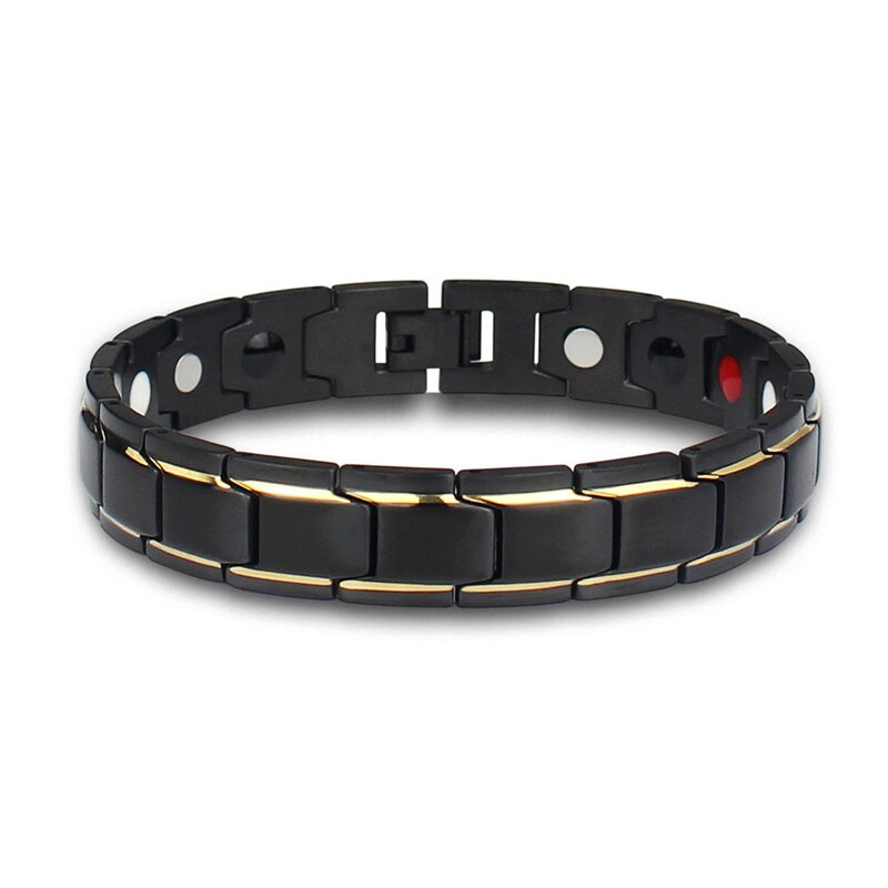 Therapeutische Energie Healing Armband Titanium Staal Magnetische Therapie Bangle Armbanden BMF88: gold black