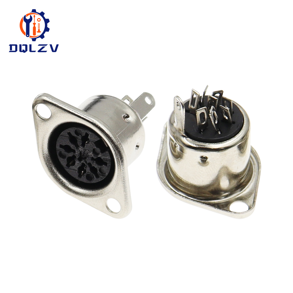 Metal 3 4 5 6 7 8 Pin DIN Female Socket Hulled Panel Mount Chassis Connector Soldering Iron