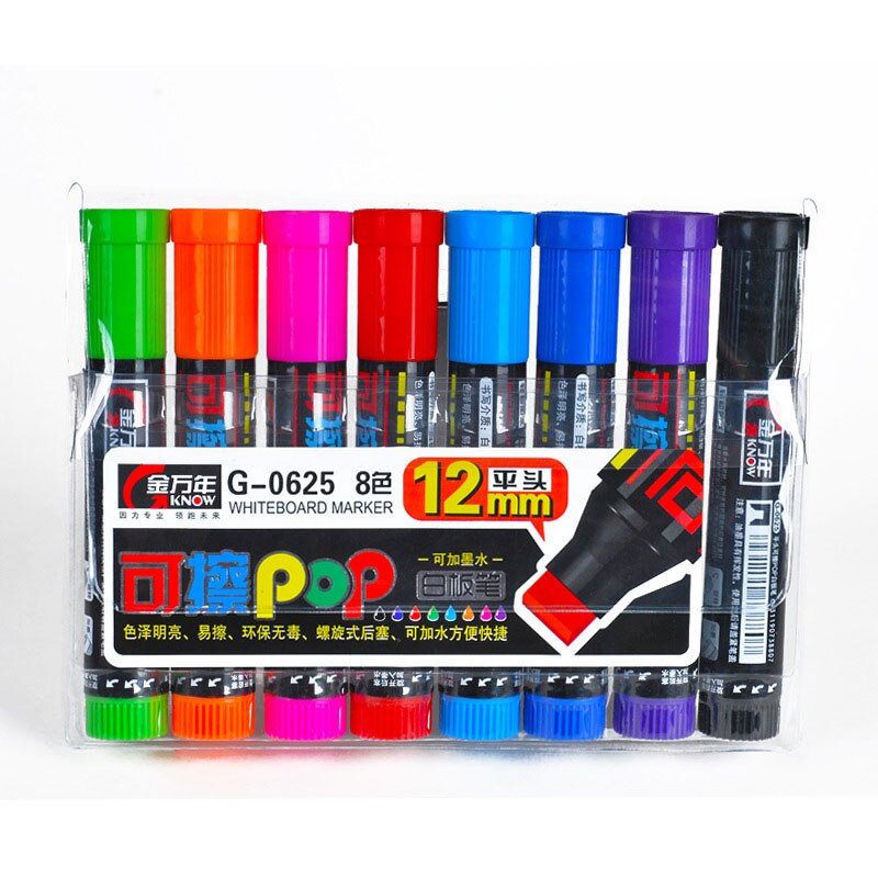 8 stks/set Whiteboard Marker Pen 12mm Breed Uitwisbare Art Platte Potloden Herhaalde Vullen Inkt Pennen voor Tekening Schilderen Briefpapier: Default Title