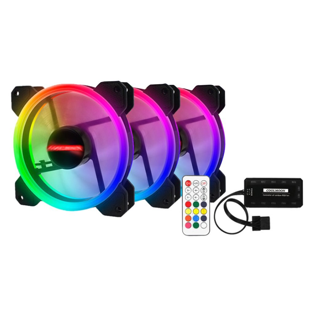 Pack de 3 ventiladores LED de refrigeración RGB de 120mm, 12V con Control remoto para ordenador y PC CPU